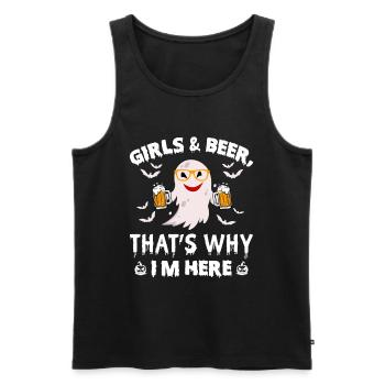 Les filles et la bière, c’est pourquoi je suis là - Funny Ghost Hal - Débardeur bio Premium Homme - noir - Devant - AI Model Male 178 light (178cm)