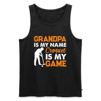 Grand-père c’est mon nom Le croquet c’est mon jeu - grand-père Cr - Débardeur bio Premium Homme - noir - Devant - AI Model Male 178 light (178cm)