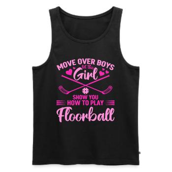 Floorball - Laissez cette fille vous montrer comment jouer à Flo - Débardeur bio Premium Homme - noir - Devant - AI Model Male 178 light (178cm)