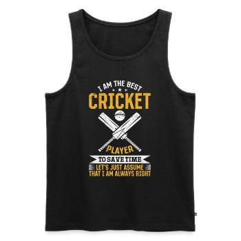 Jeu de cricket Cricketing Je suis le meilleur joueur de cricket - Débardeur bio Premium Homme - noir - Devant - AI Model Male 178 light (178cm)