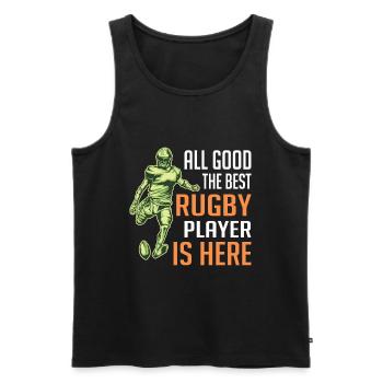 All good the best Rugby Player is here - Funny Rug - Männer Premium Bio Tank Top - Schwarz - Vorne - Michal (187cm)