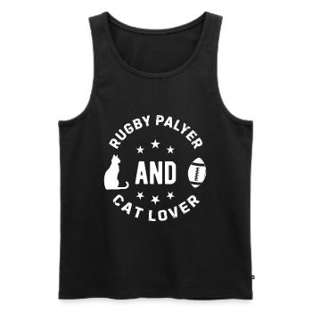 Propriétaire de chat Joueur de rugby - Joueur de rugby et amour de chat - Débardeur bio Premium Homme - noir - Devant - Michal (187cm)