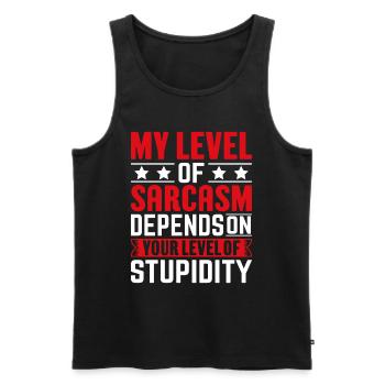 My sarcasm depends on your stupidity - Men's Premium Organic Tank Top - black - Front - AI Model Male 178 light (178cm)