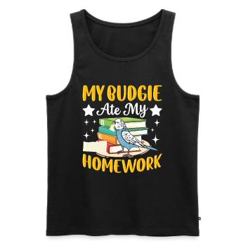 Ma perruche a mangé les devoirs - Débardeur bio Premium Homme - noir - Devant - AI Model Male 178 light (178cm)