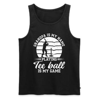 Grand-père, c’est mon nom, je joue au tee-ball, c’est mon jeu - Débardeur bio Premium Homme - noir - Devant - Michal (187cm)