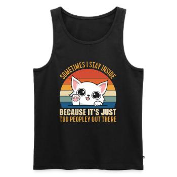 Katze: Ich bleibe drinnen, weil es draußen zu voll - Männer Premium Bio Tank Top - Schwarz - Vorne - AI Model Male 178 light (178cm)
