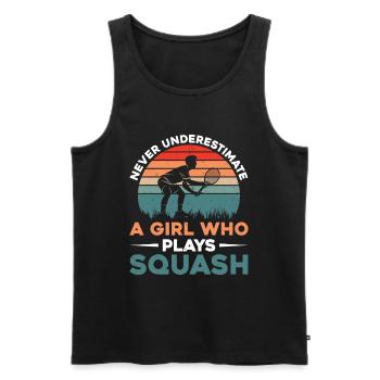 Never underestimate a Girl who plays squash - Männer Premium Bio Tank Top - Schwarz - Vorne - Michal (187cm)
