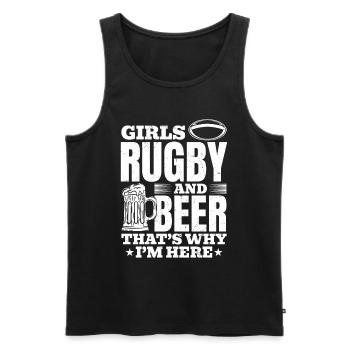 Le rugby féminin et la bière, c’est pour ça que je suis là - Rugby P - Débardeur bio Premium Homme - noir - Devant - Michal (187cm)