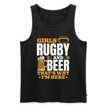 Le rugby féminin et la bière, c’est pour ça que je suis là - Rugby Q - Débardeur bio Premium Homme - noir - Devant - Michal (187cm)