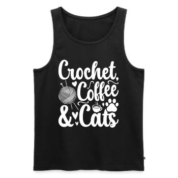 Crochet café & chats - Cat Lover Crocheter - Débardeur bio Premium Homme - noir - Devant - AI Model Male 178 light (178cm)