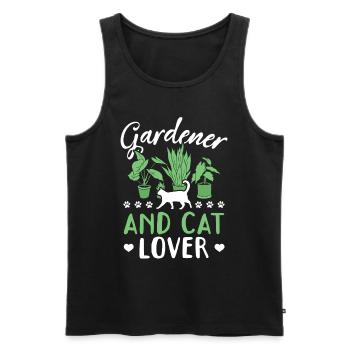 Jardinier amateur d’aménagement paysager et amoureux des chats - Débardeur bio Premium Homme - noir - Devant - Michal (187cm)