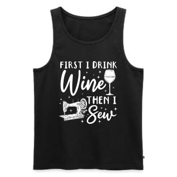 D’abord je bois du vin puis je couds - Funny Sewing Lover - Débardeur bio Premium Homme - noir - Devant - AI Model Male 178 light (178cm)