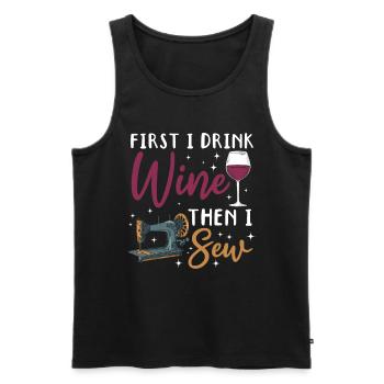 D’abord je bois du vin puis je couds - Citation de couture drôle - Débardeur bio Premium Homme - noir - Devant - AI Model Male 178 light (178cm)