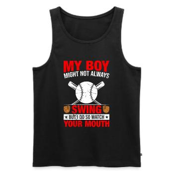 Baseball Mon garçon ne frappe pas toujours, je le fais - Débardeur bio Premium Homme - noir - Devant - AI Model Male 178 light (178cm)