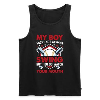 Baseball Mon garçon ne frappe pas toujours, je le fais - Débardeur bio Premium Homme - noir - Devant - AI Model Male 178 light (178cm)