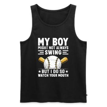 Baseball Mon garçon ne frappe pas toujours, je le fais - Débardeur bio Premium Homme - noir - Devant - AI Model Male 178 light (178cm)