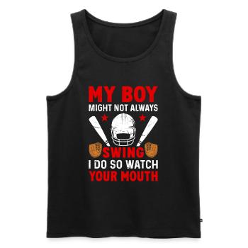 Baseball Mon garçon ne frappe pas toujours, je le fais - Débardeur bio Premium Homme - noir - Devant - AI Model Male 178 light (178cm)