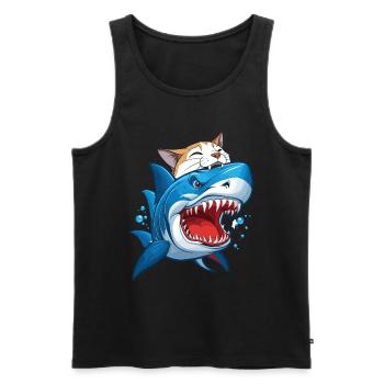 Cat bites shark - Men's Premium Organic Tank Top - black - Front - AI Model Male 178 light (178cm)