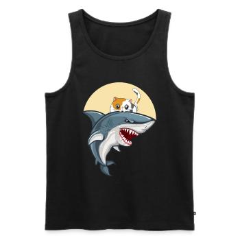 Cat bites shark - Men's Premium Organic Tank Top - black - Front - AI Model Male 178 light (178cm)