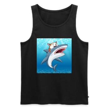 Cat bites shark - Men's Premium Organic Tank Top - black - Front - AI Model Male 178 light (178cm)