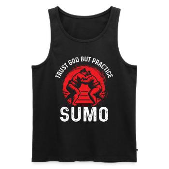 Trust God But Practice Sumo - Funny Sumo Fighter - Men's Premium Organic Tank Top - black - Front - Michal (187cm)