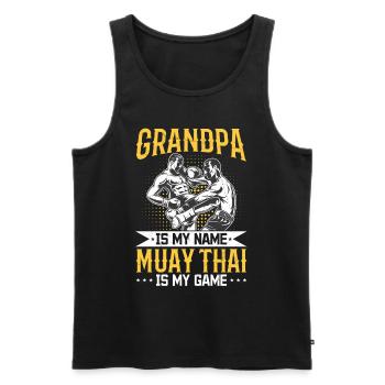 Papy c’est mon prénom Muay Thai c’est mon jeu - Muay Tha - Débardeur bio Premium Homme - noir - Devant - Michal (187cm)