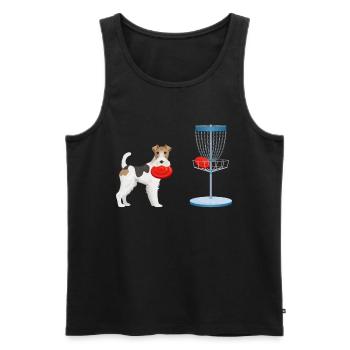 Chien qui joue au disc golf - Chien de disc golf - Débardeur bio Premium Homme - noir - Devant - AI Model Male 178 light (178cm)
