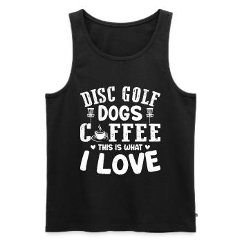Disc Golf Chiens Café C’est Ce Que J’Aime - Disque G - Débardeur bio Premium Homme - noir - Devant - AI Model Male 178 light (178cm)