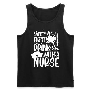 Funny Nurse Quotes - Safety first drink with a nur - Männer Premium Bio Tank Top - Schwarz - Vorne - AI Model Male 178 light (178cm)