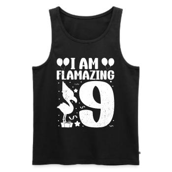 Je suis Flamazing 9 ans Flamingo Anniversaire - Débardeur bio Premium Homme - noir - Devant - Michal (187cm)