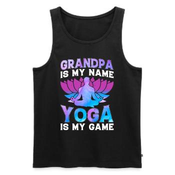 Papi est mon nom Le yoga est mon jeu - Yoga - Débardeur bio Premium Homme - noir - Devant - Michal (187cm)