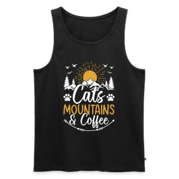 Cats, Mountains & Coffee - Cat Lover Mountain - Men's Premium Organic Tank Top - black - Front - Michal (187cm)