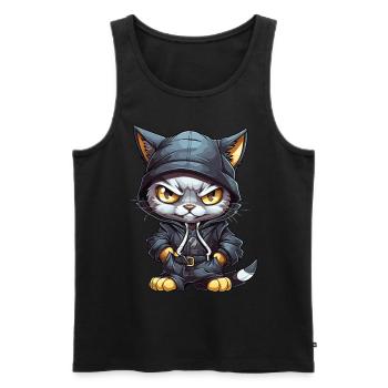 Katze Hip Hop Rap Rapper DJ Ghetto Crew Gangster - Männer Premium Bio Tank Top - Schwarz - Vorne - Michal (187cm)