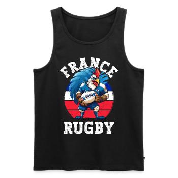 Coq Rugby Joueur de Ballon Fan - Débardeur bio Premium Homme - noir - Devant - AI Model Male 178 light (178cm)