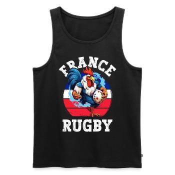 Rugby Frankreich 2023 Hahn Rugbyball Spieler Fan - Männer Premium Bio Tank Top - Schwarz - Vorne - Michal (187cm)