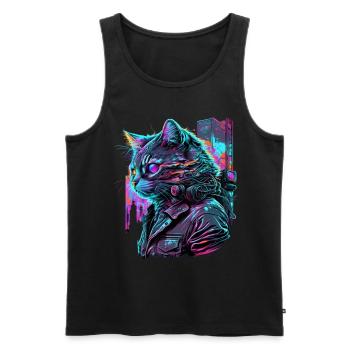 Synthwave Cat Cats 80s Gift - Men's Premium Organic Tank Top - black - Front - Michal (187cm)