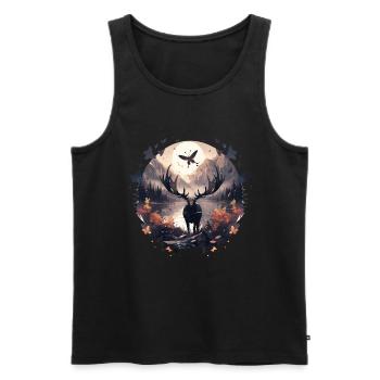 Cerf d’élan nature forêt scandinave - Débardeur bio Premium Homme - noir - Devant - Michal (187cm)