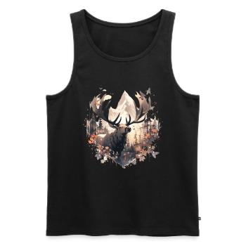 Cerf d’élan nature forêt scandinave - Débardeur bio Premium Homme - noir - Devant - Michal (187cm)