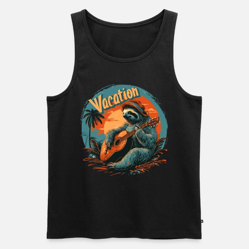 Faultier mit Gitarre am Strand - Männer Premium Bio Tank Top - Schwarz