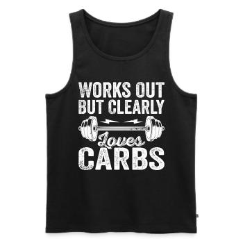 Works Out But Clearly Loves Carbs Funny Gym Outfit - Men's Premium Organic Tank Top - black - Front - Michal (187cm)