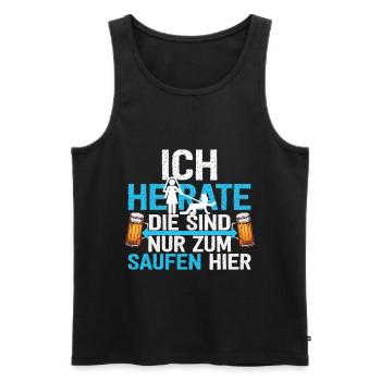 Ich Heirate Die Sind Nur Zum Saufen Hier - Männer Premium Bio Tank Top - Schwarz - Vorne - Michal (187cm)