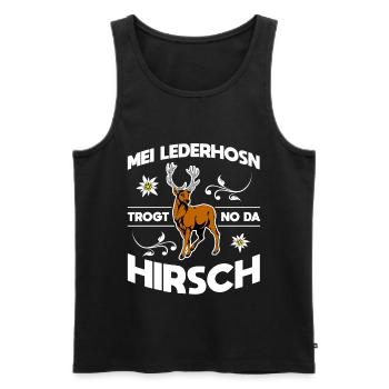 Mei Lederhosn Trogt No Da Hirsch Wiesn - Männer Premium Bio Tank Top - Schwarz - Vorne - Michal (187cm)