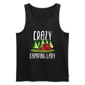 Funny Crazy Camping Lady print | Womens Tenting - Men's Premium Organic Tank Top - black - Front - Michal (187cm)