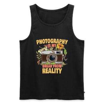 Photographie Citation Break Reality Caméra photographe - Débardeur bio Premium Homme - noir - Devant - AI Model Male 178 light (178cm)