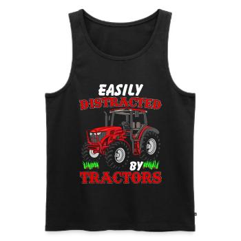 Easily Distraced By Tractors Funny Farmer Farming - Débardeur bio Premium Homme - noir - Devant - Michal (187cm)