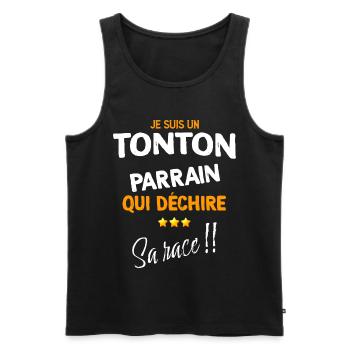Mon Tonton parrain Qui Déchire Humour Oncle - Débardeur bio Premium Homme - noir - Devant - Michal (187cm)