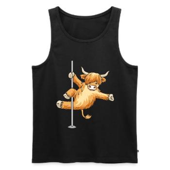 Vache Scottish Highland Cattle Highland Pole Dance - Débardeur bio Premium Homme - noir - Devant - Michal (187cm)