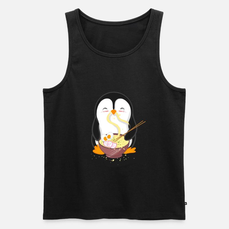 Pinguin isst Ramen Nudel Suppe - Männer Premium Bio Tank Top - Schwarz