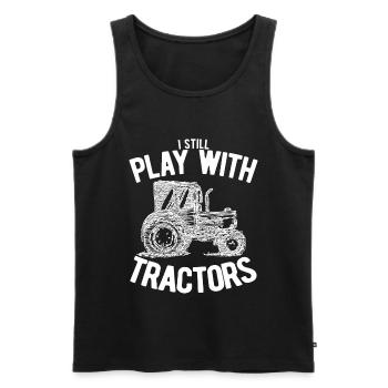 Je joue avec les tracteurs Vintage tracteur à couver - Débardeur bio Premium Homme - noir - Devant - AI Model Male 178 light (178cm)