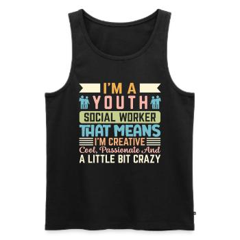 Je suis une travailleuse sociale pour les jeunes, ce qui signifie - Débardeur bio Premium Homme - noir - Devant - AI Model Male 178 light (178cm)